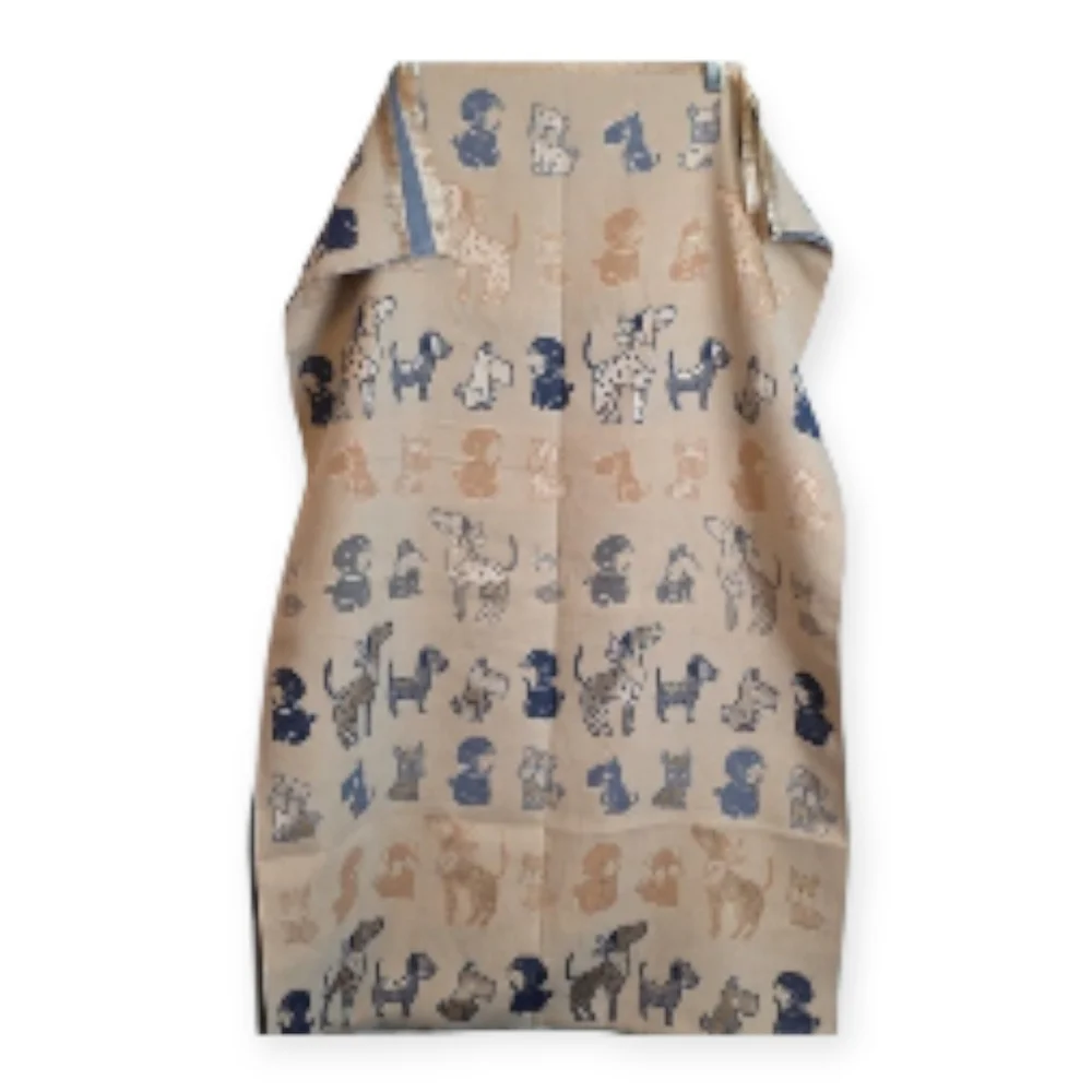 Dog Lover Gift Women's Blue and Tan Embroidered Puppy Print Scarf